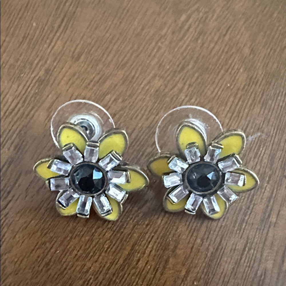 Betsey Johnson Yellow and Black Floral Earrings